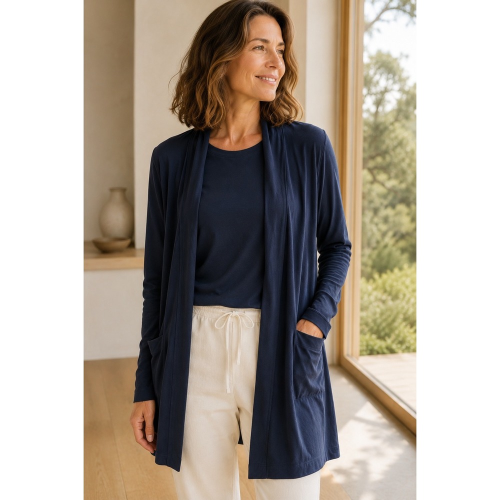 NWT‎ EILEEN FISHER FLUID TENCEL KNIT INDIGO LONG CARDI WOMEN PETITE SMALL